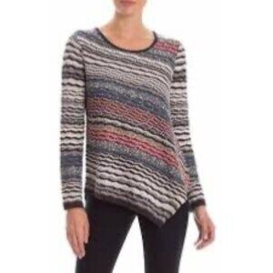 Nic+Zoe Womens Long-Sleeve Asymmetrical Hem Striped Sweater Small Multicolor
